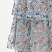 Blue sequin embellished tiered midi dress