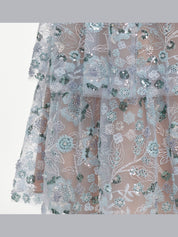 Blue sequin embellished tiered midi dress