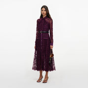 Purple lace tie neck midi dress
