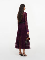 Purple lace tie neck midi dress