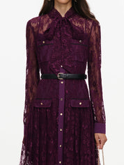 Purple lace tie neck midi dress