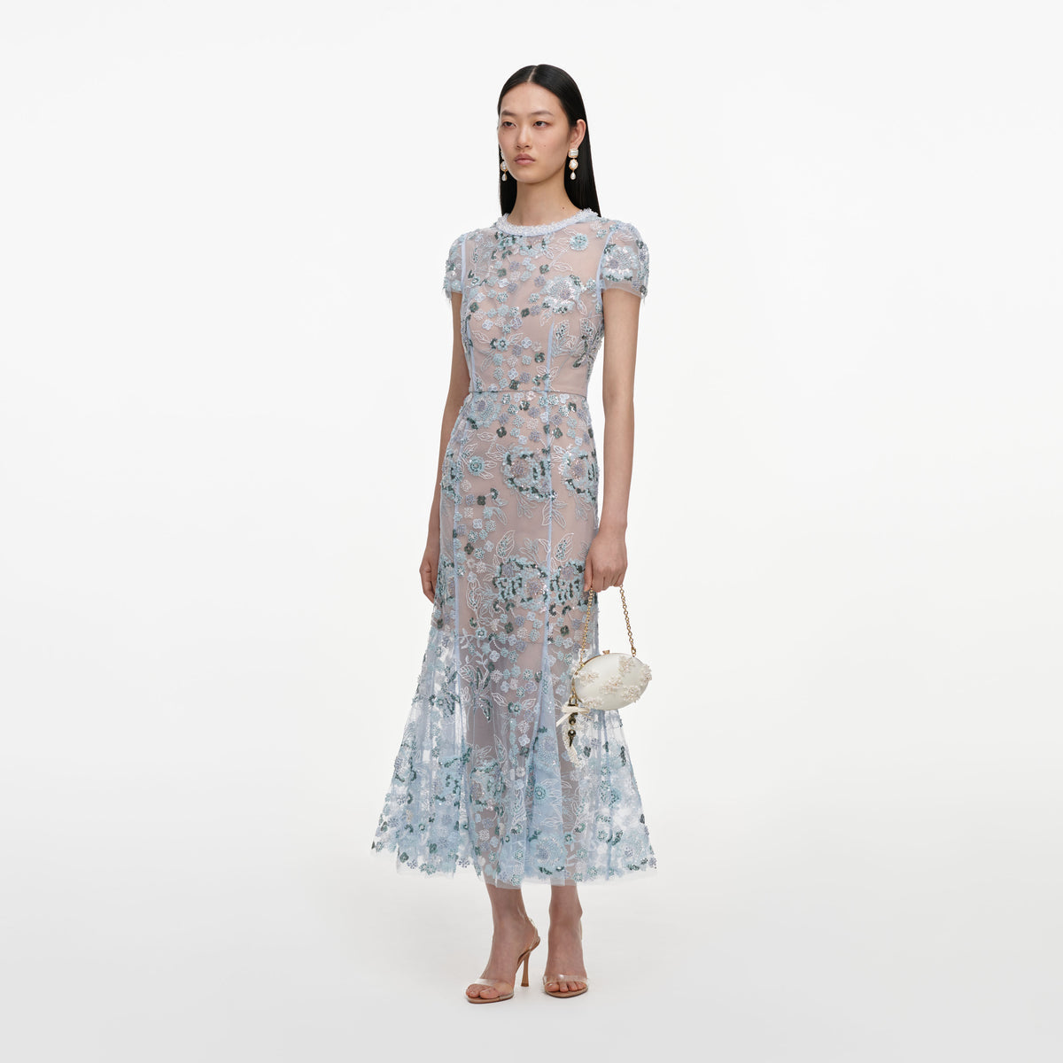 Blue sequin embellished midi dress