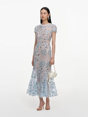 Blue sequin embellished midi dress