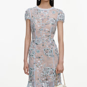 Blue sequin embellished midi dress