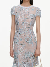 Blue sequin embellished midi dress