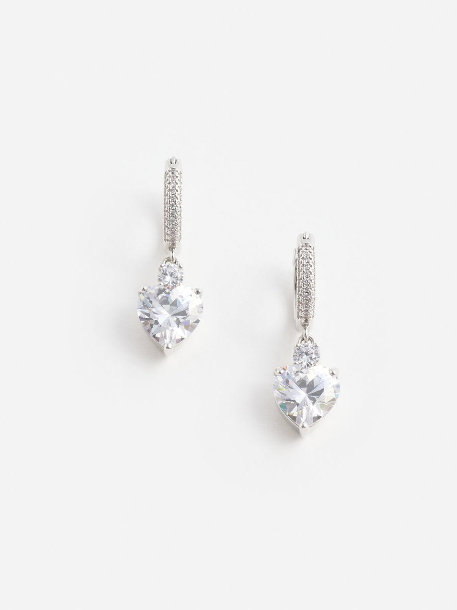 Crystal heart dangle hoop earring