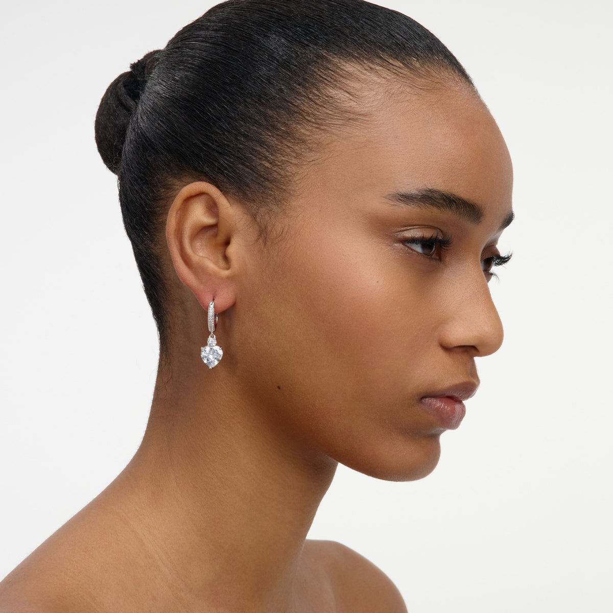 Crystal heart dangle hoop earring