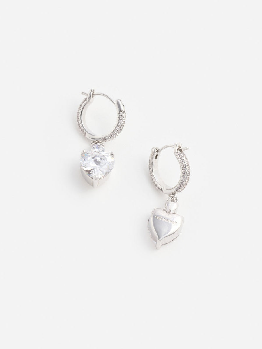 Crystal heart dangle hoop earring