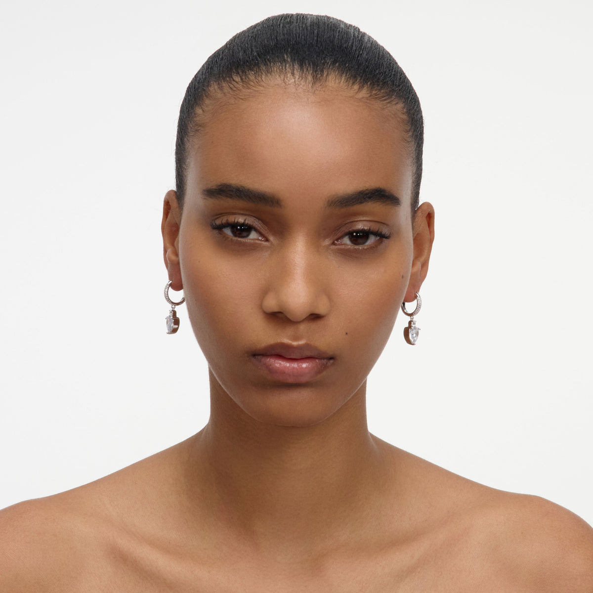 Crystal heart dangle hoop earring