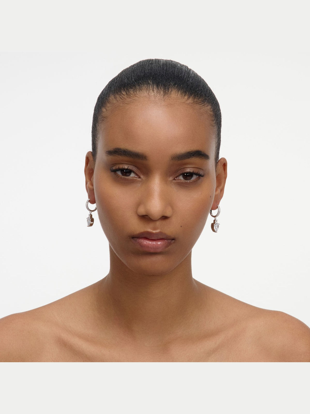 Crystal heart dangle hoop earring
