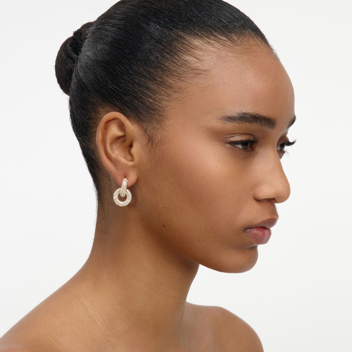 Gold small crystal hoop earring