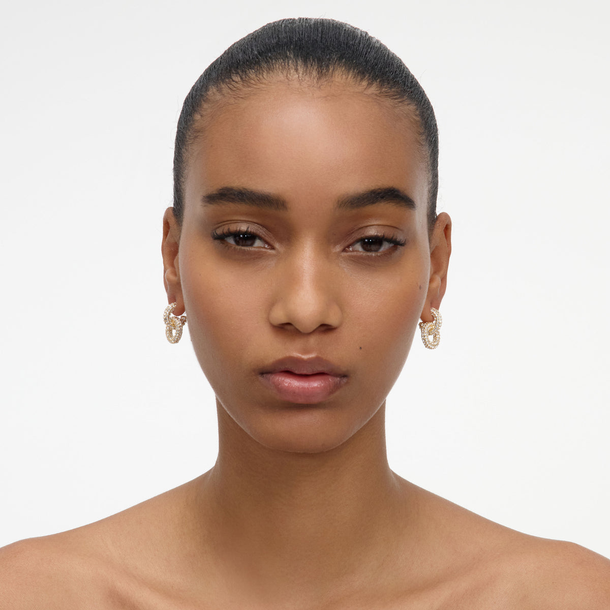 Gold small crystal hoop earring