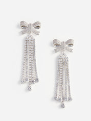 Silver crystal bow droplet earrings