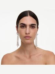 Silver crystal bow droplet earrings