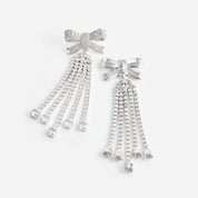 Silver crystal bow droplet earrings