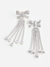 Silver crystal bow droplet earrings