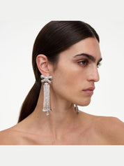 Silver crystal bow droplet earrings