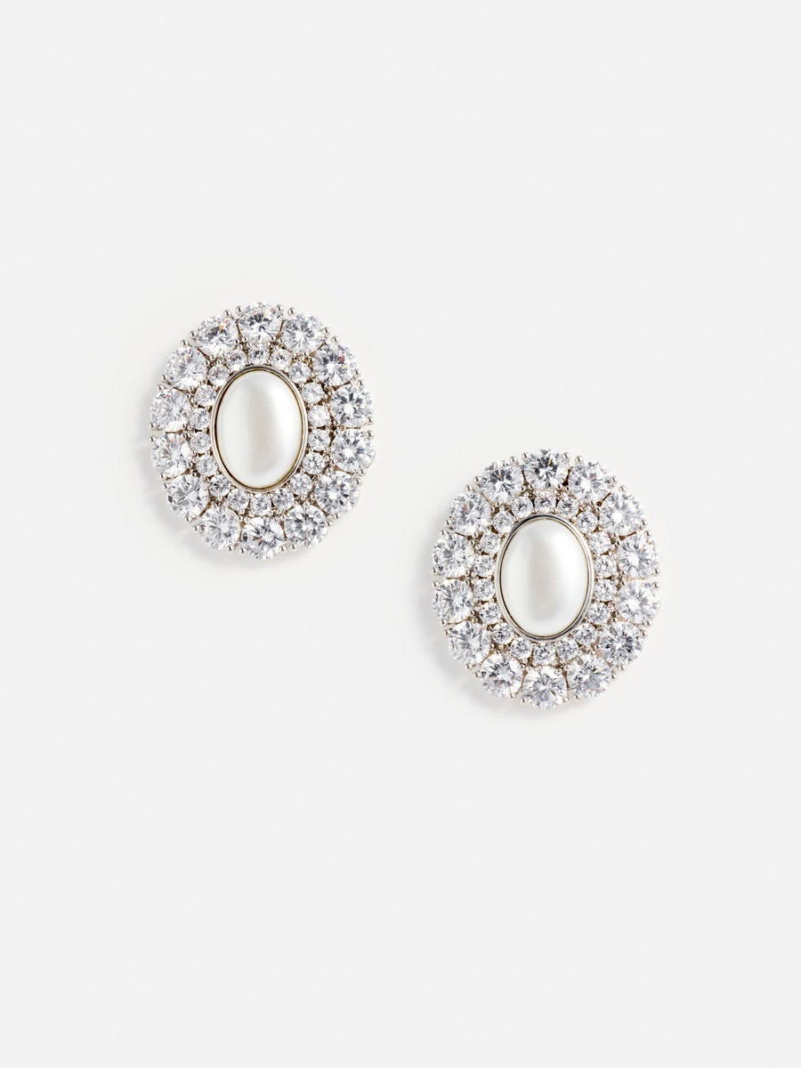 Oval crystal pearl earrings