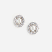 Oval crystal pearl earrings