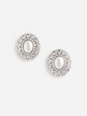 Oval crystal pearl earrings