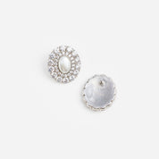 Oval crystal pearl earrings