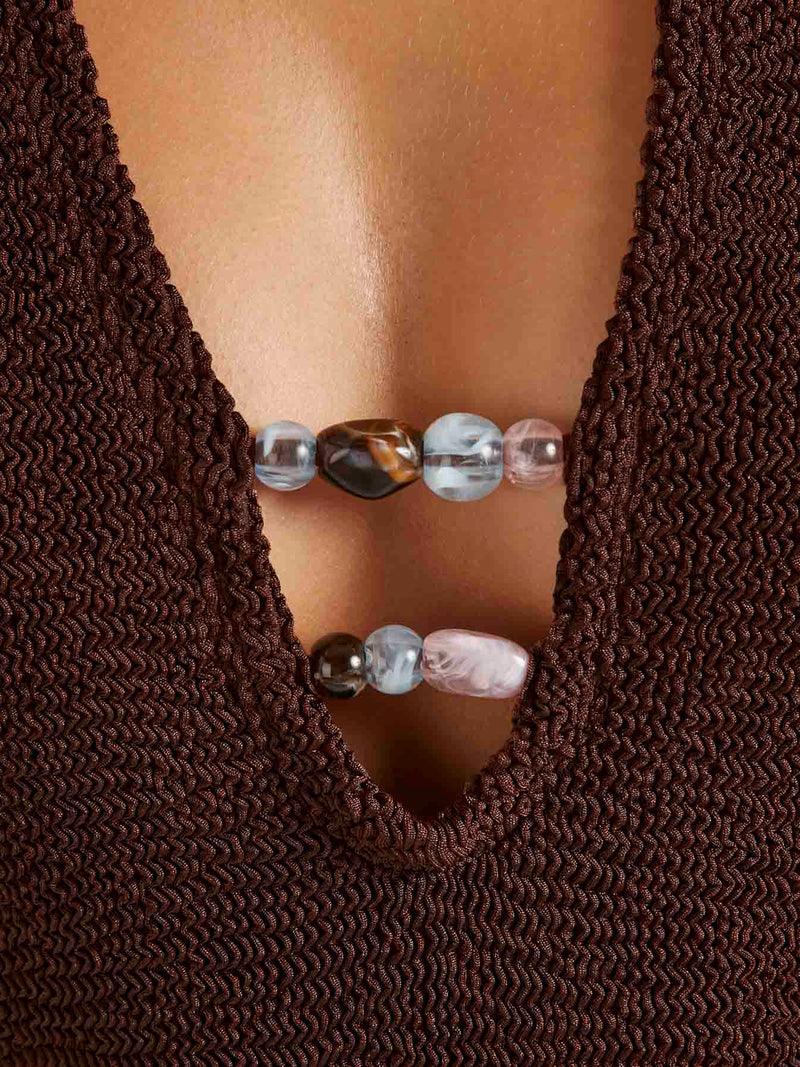 Adriana beaded swim - metallic chocolate