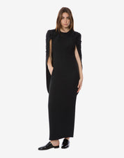 Embroidered stretch cady cape dress
