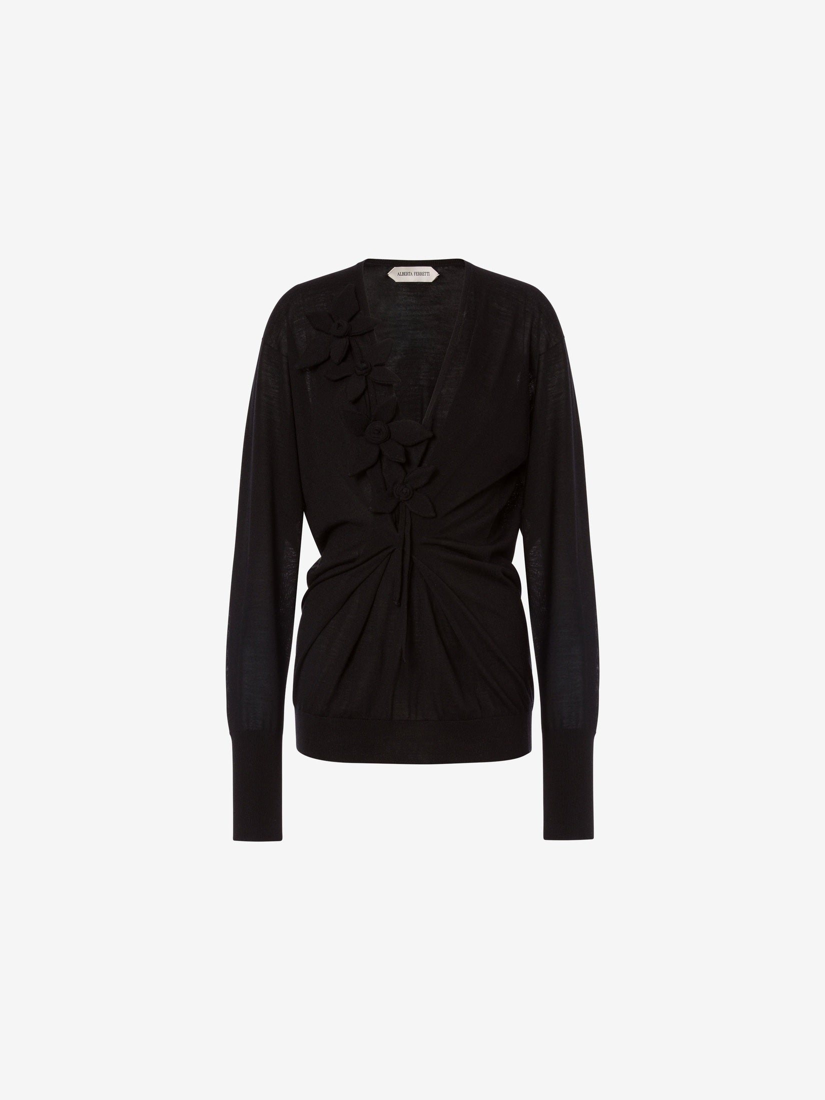 Draped long-sleeved merino cashmere sweater