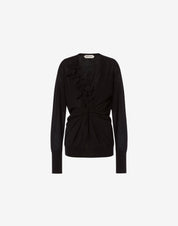 Draped long-sleeved merino cashmere sweater