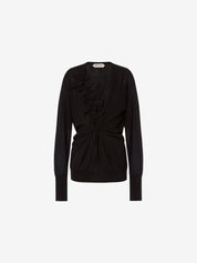 Draped long-sleeved merino cashmere sweater