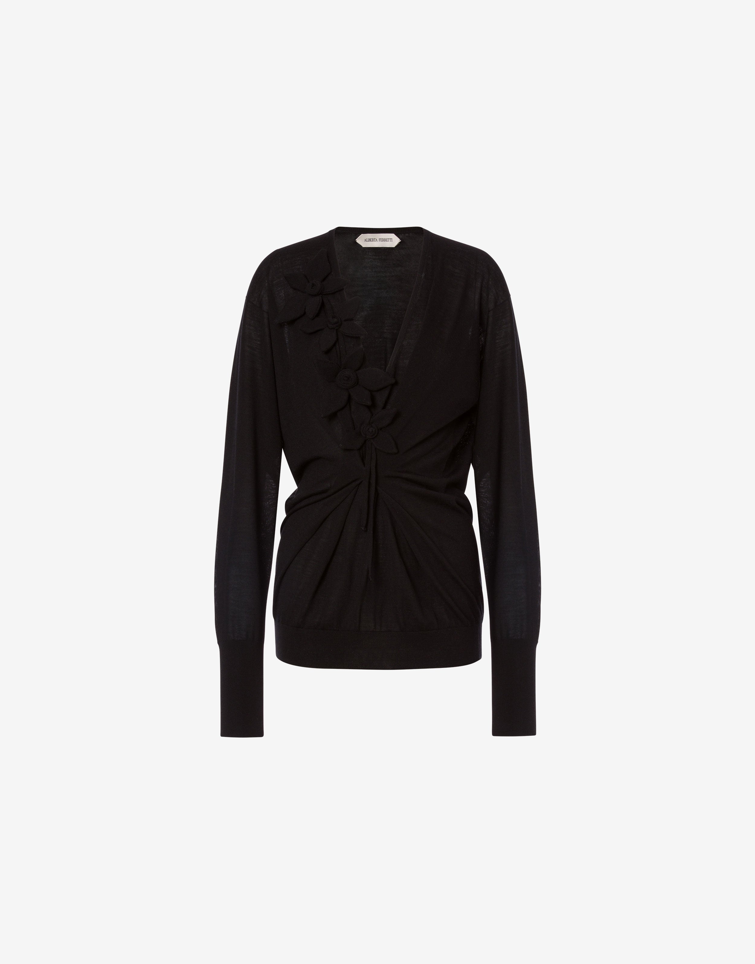 Draped long-sleeved merino cashmere sweater