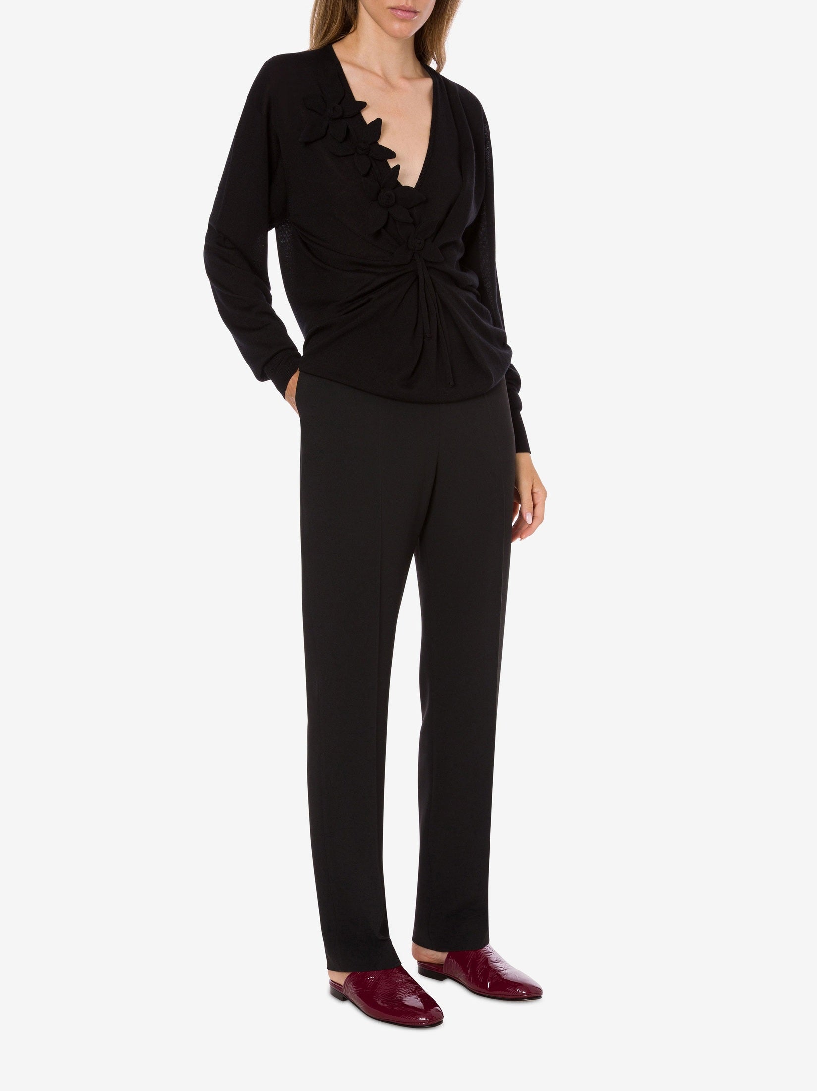 Draped long-sleeved merino cashmere sweater