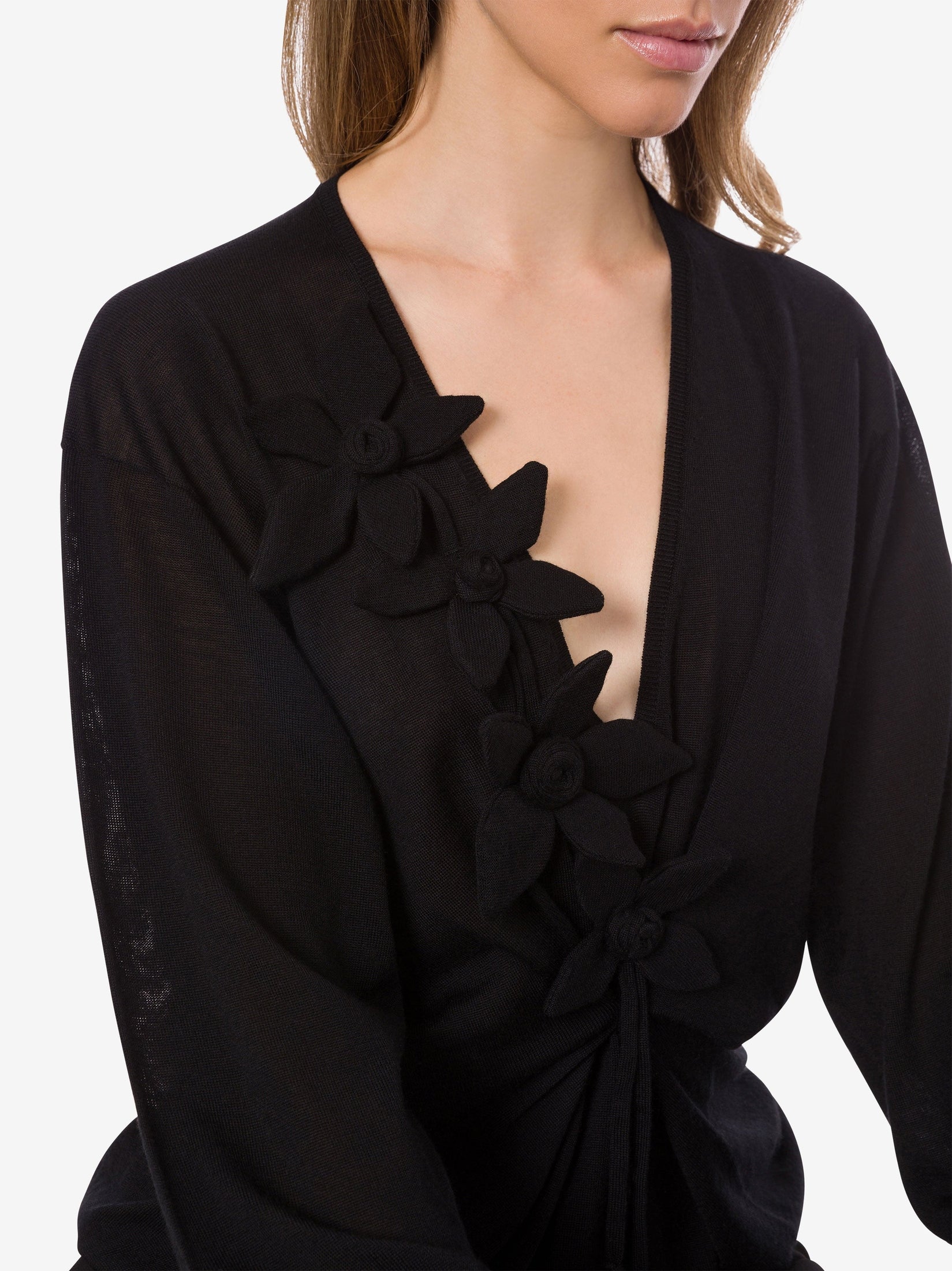 Draped long-sleeved merino cashmere sweater