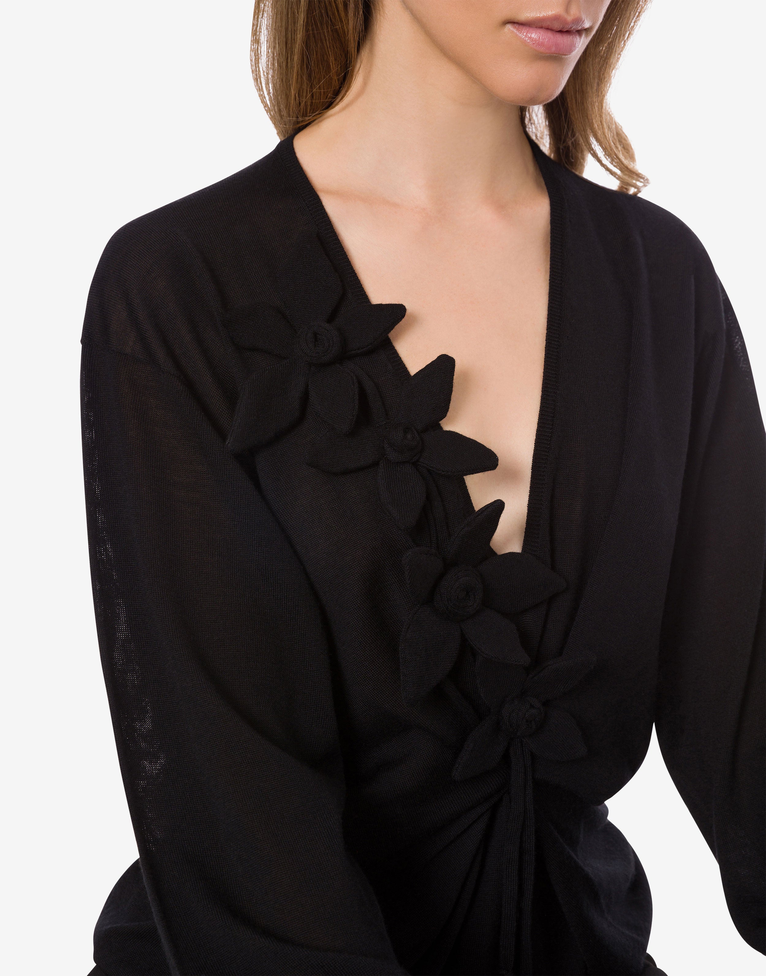 Draped long-sleeved merino cashmere sweater