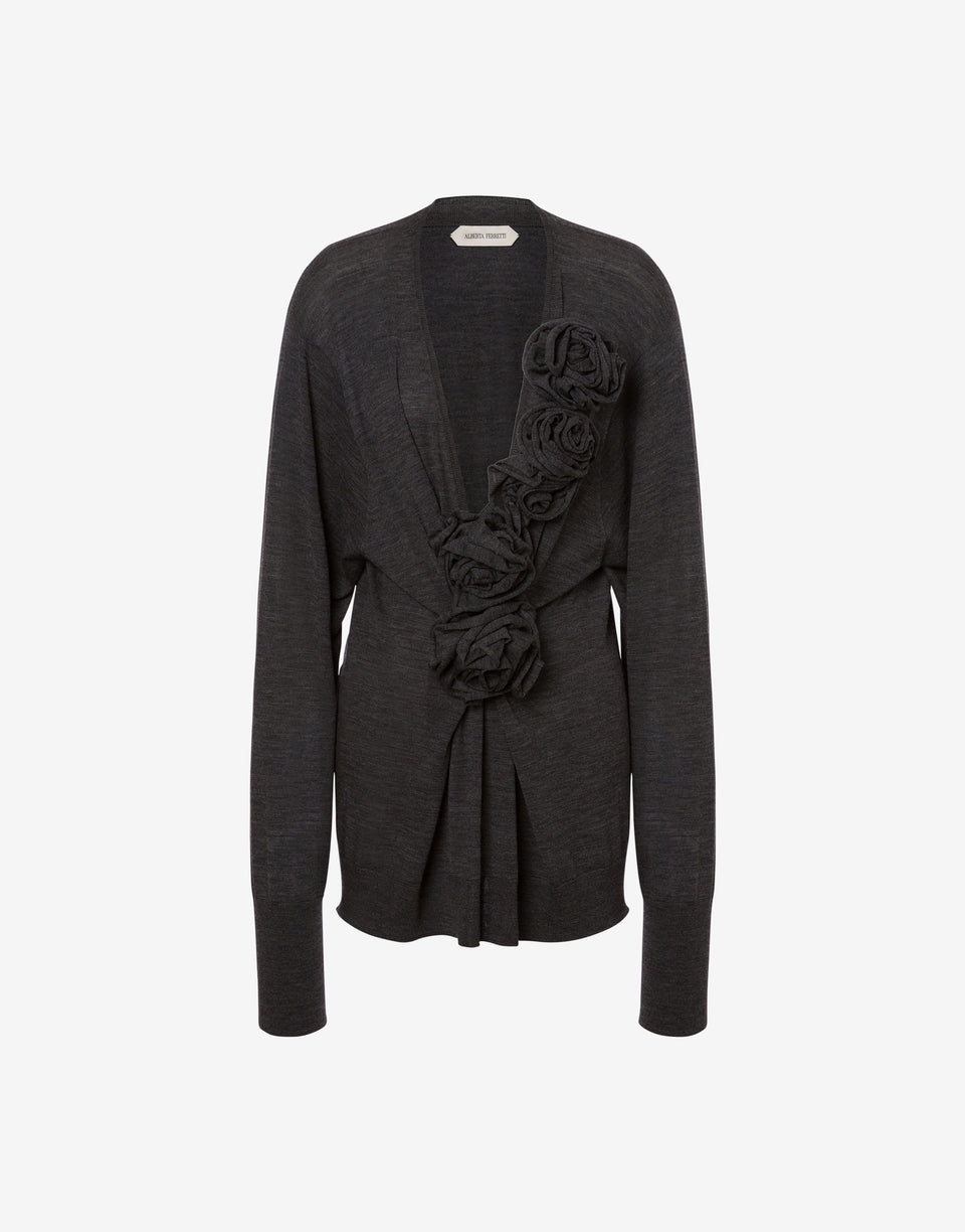 Pure merino wool sweater with floral embroidery