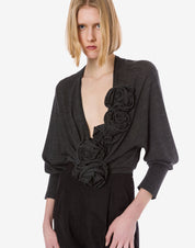 Pure merino wool sweater with floral embroidery