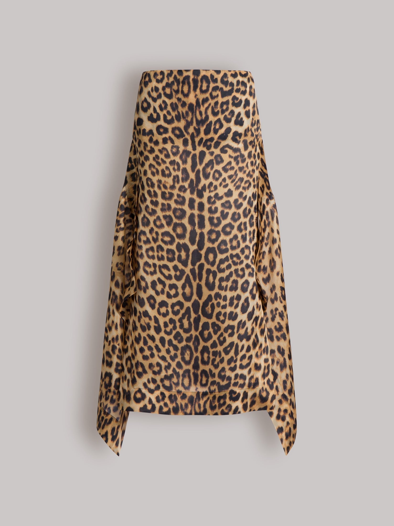 Silk long skirt with leopard print