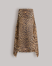 Silk long skirt with leopard print