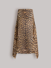Silk long skirt with leopard print