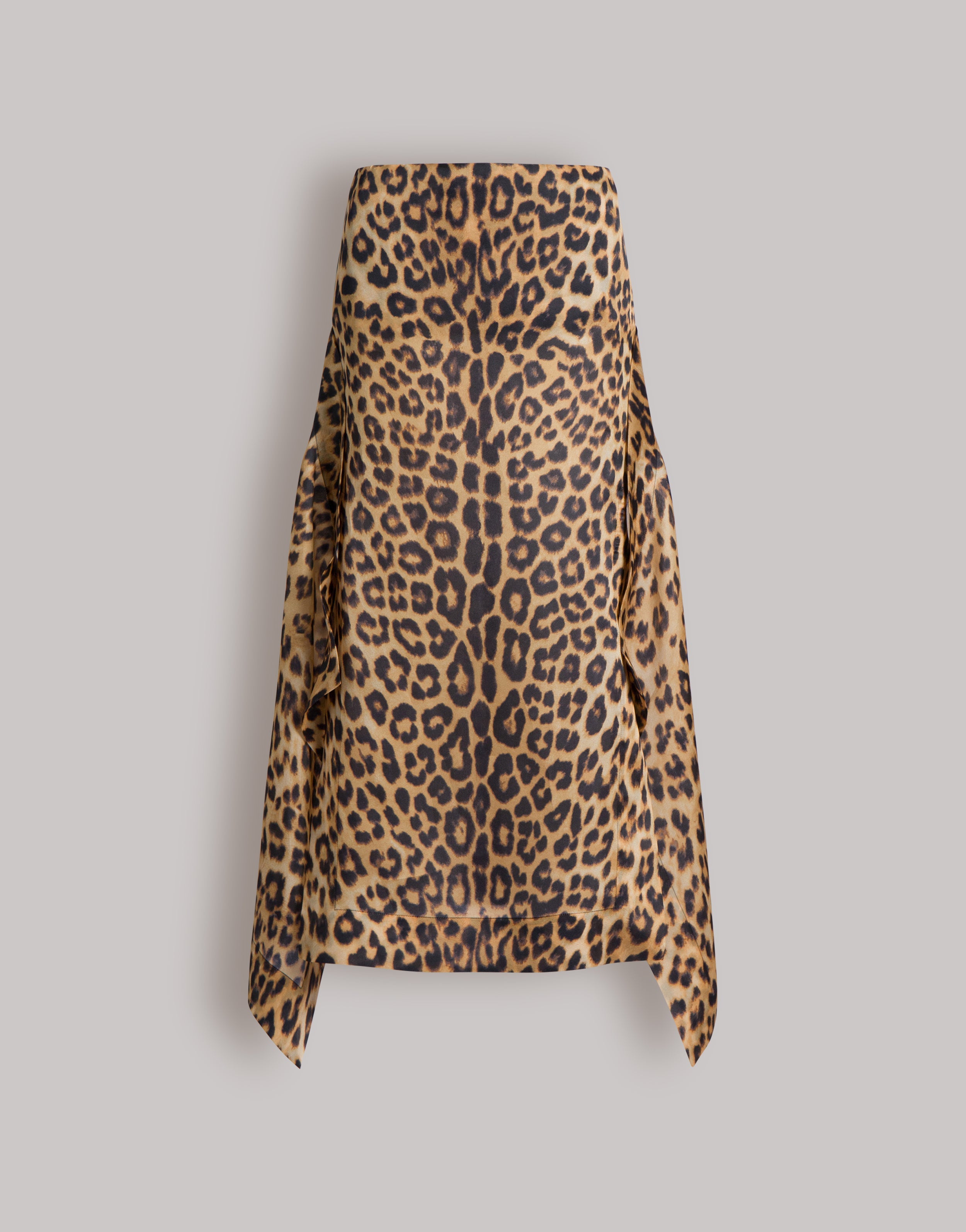 Silk long skirt with leopard print