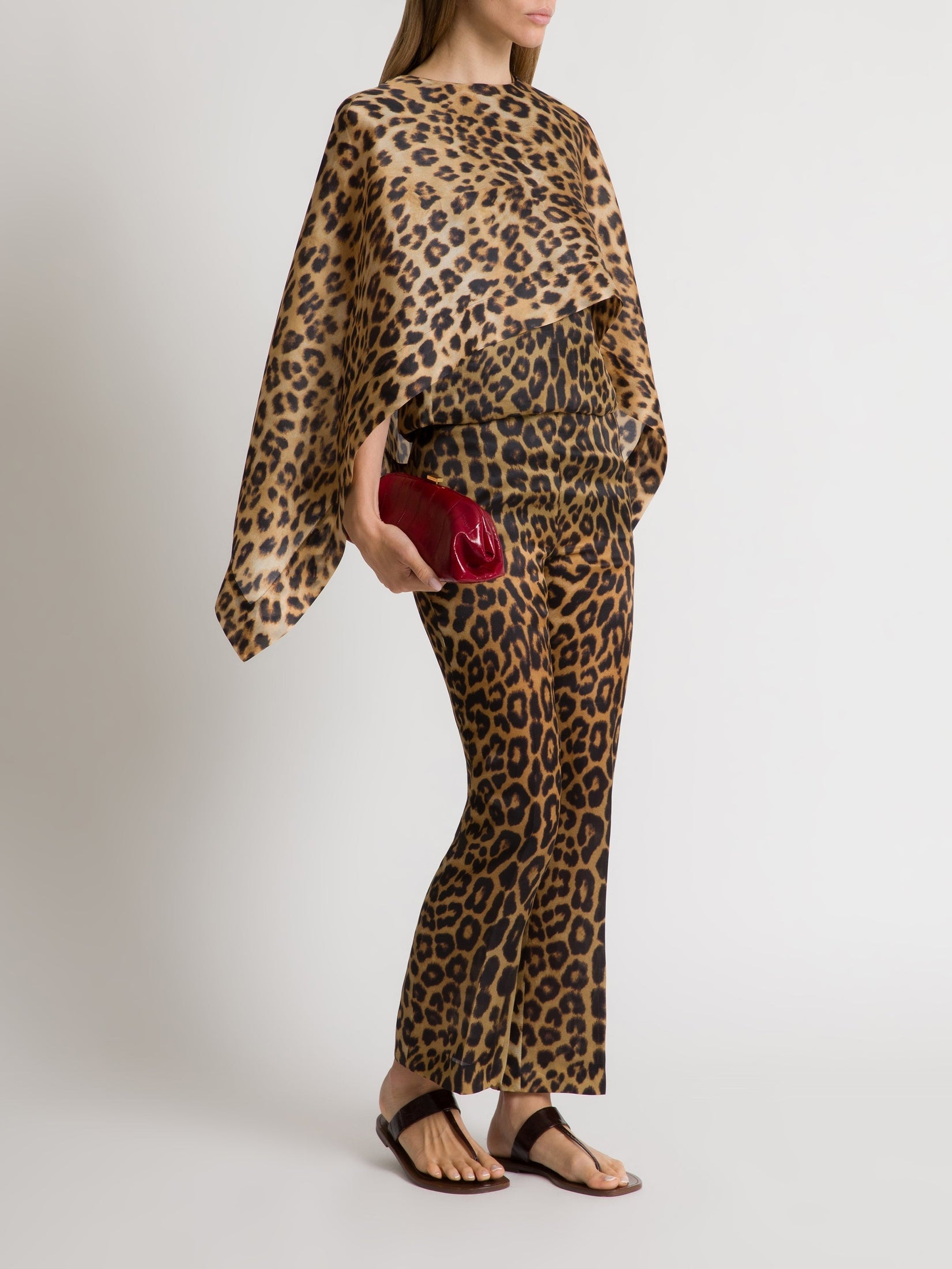 Leopard print silk organza cape top