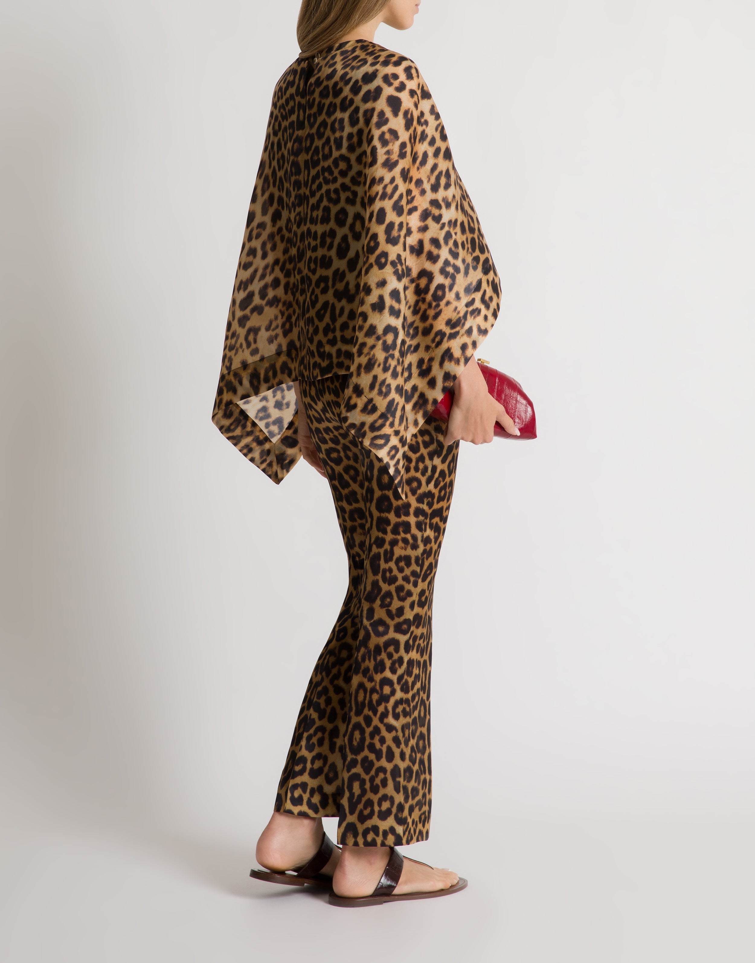 Leopard print silk organza cape top