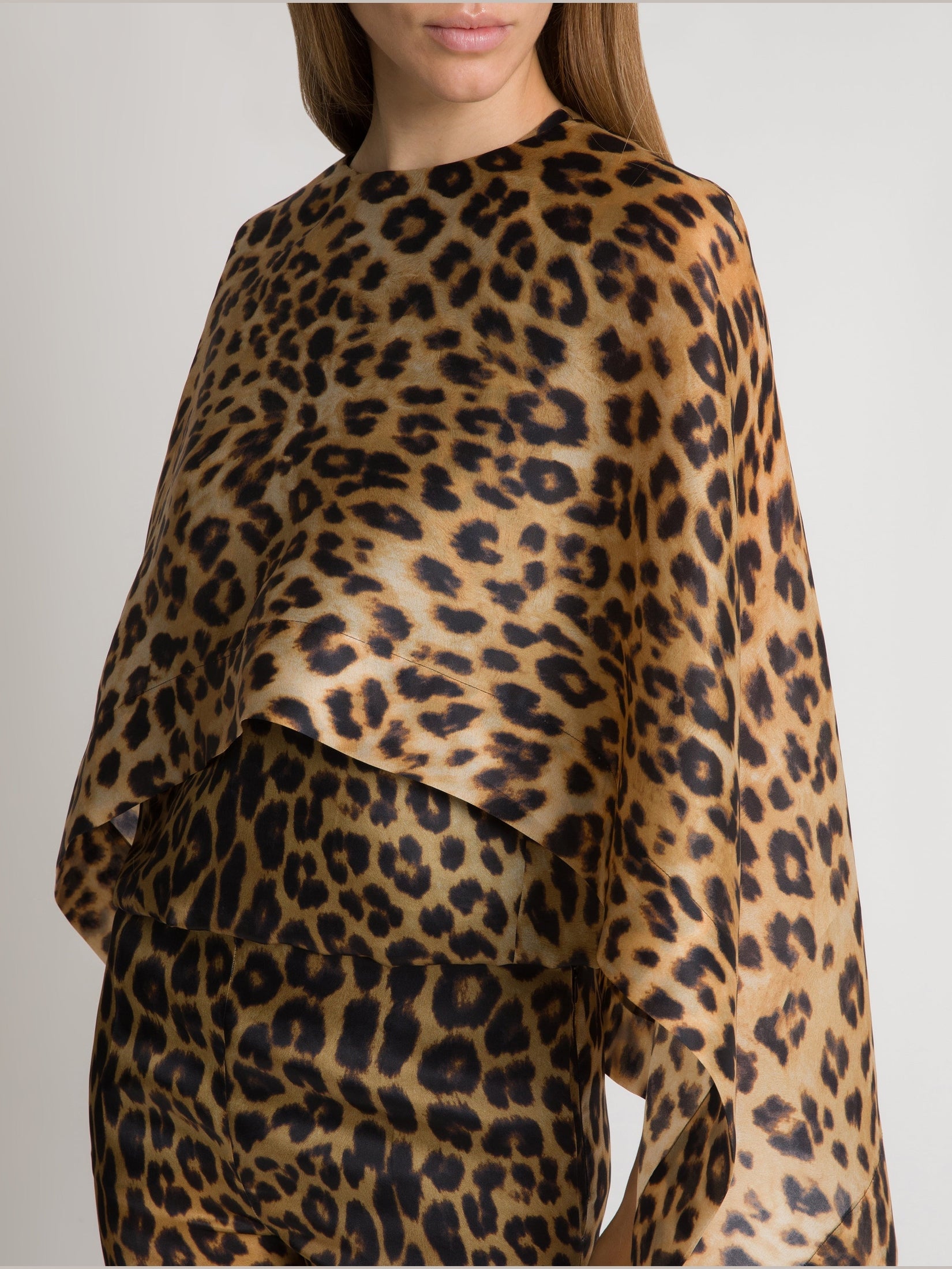Leopard print silk organza cape top