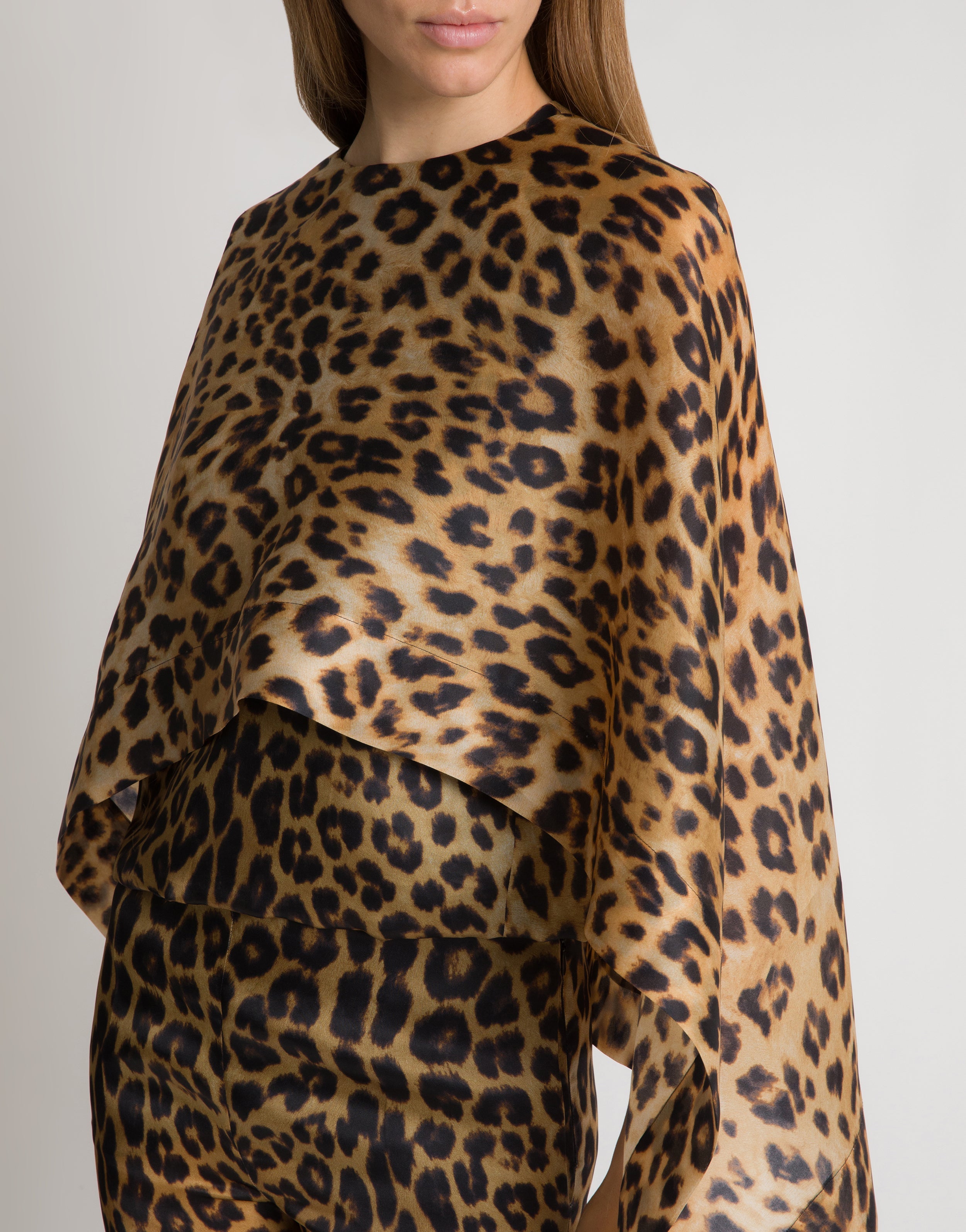 Leopard print silk organza cape top