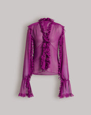 Silk creponne blouse with ruffles