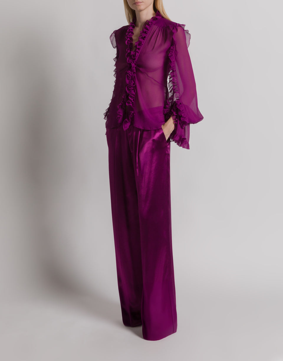 Silk creponne blouse with ruffles
