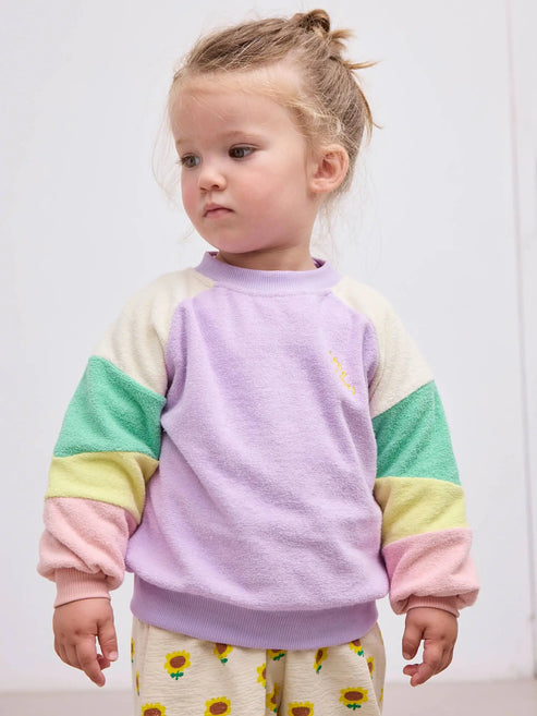 LILA COLOR BLOCK TERRY CLOTH SWEATSHIRT