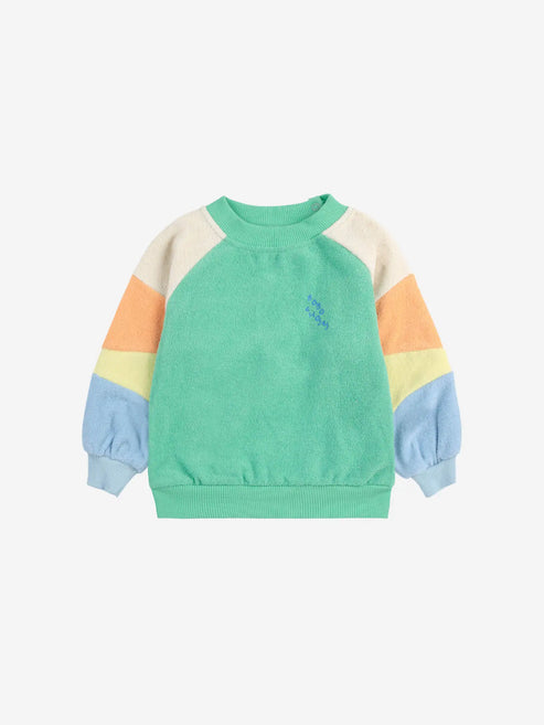 GREEN COLOR BLOCK TERRY CLOTH SWEATSHIRT