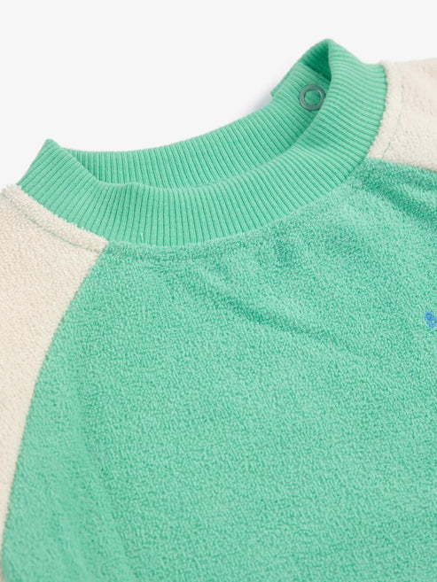 GREEN COLOR BLOCK TERRY CLOTH SWEATSHIRT