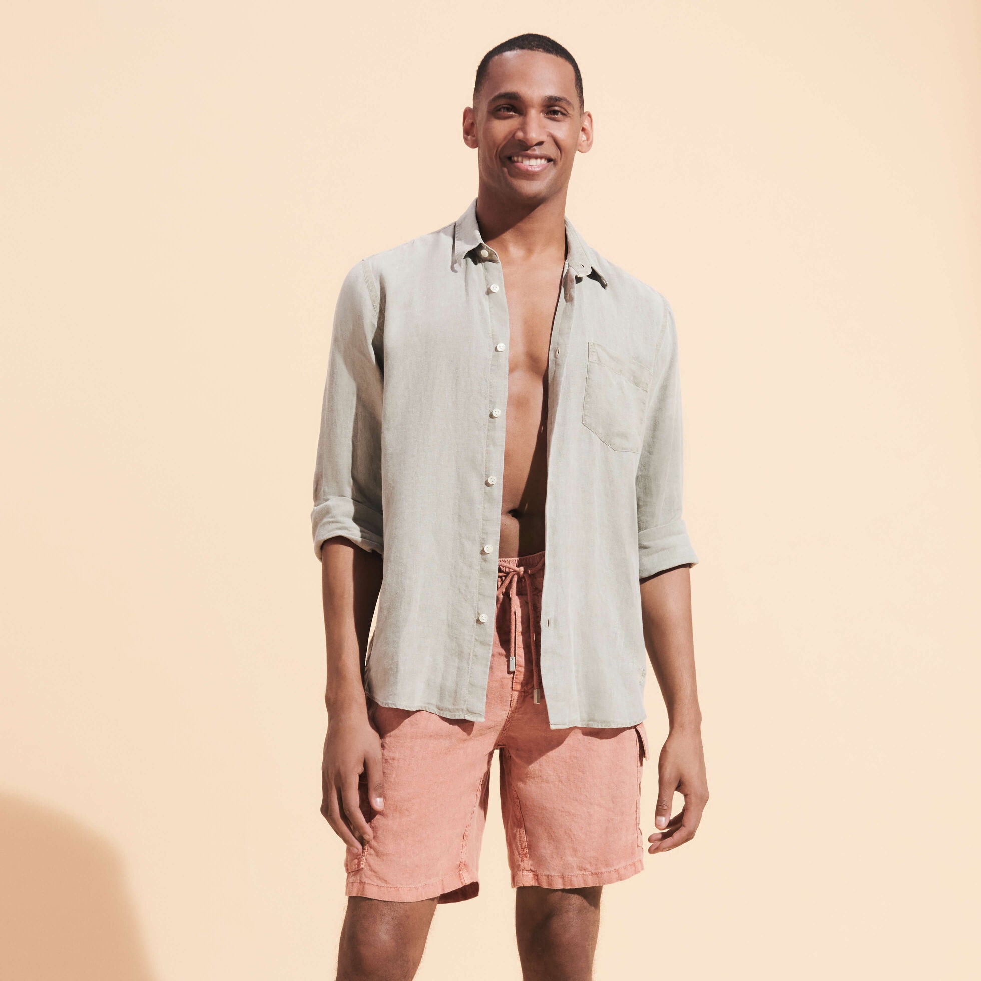 Men Linen Bermuda Shorts Mineral Dye